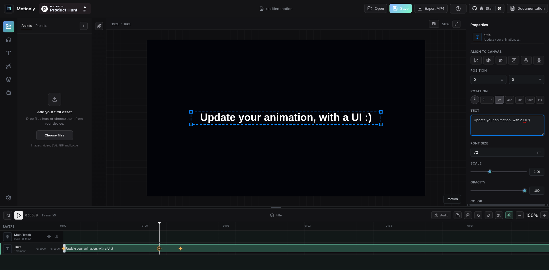Motionly editor interface
